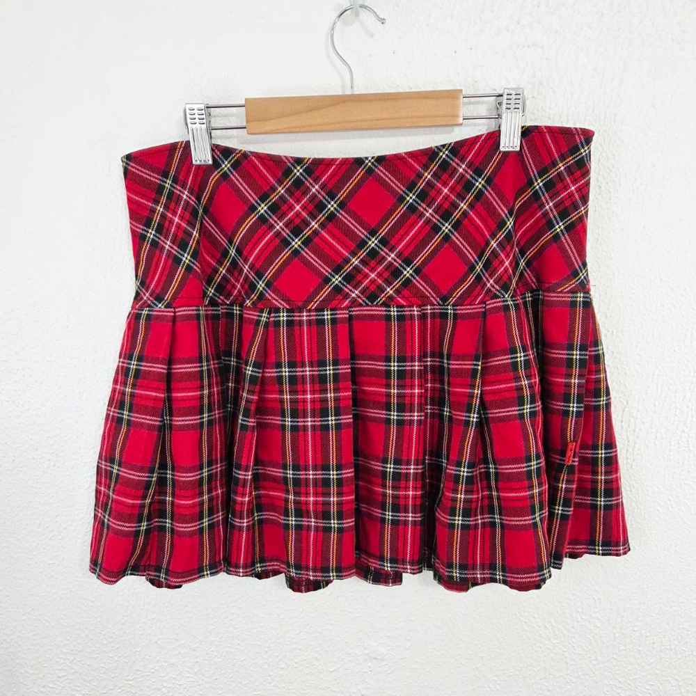 Y2K Tripp NYC Goth School Girl pleated mini Skirt Red Plaid tartan Size XL